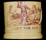 Thumbnail image of a printed yellow ware mug from 18BC162, when clicked on will open a larger image view.